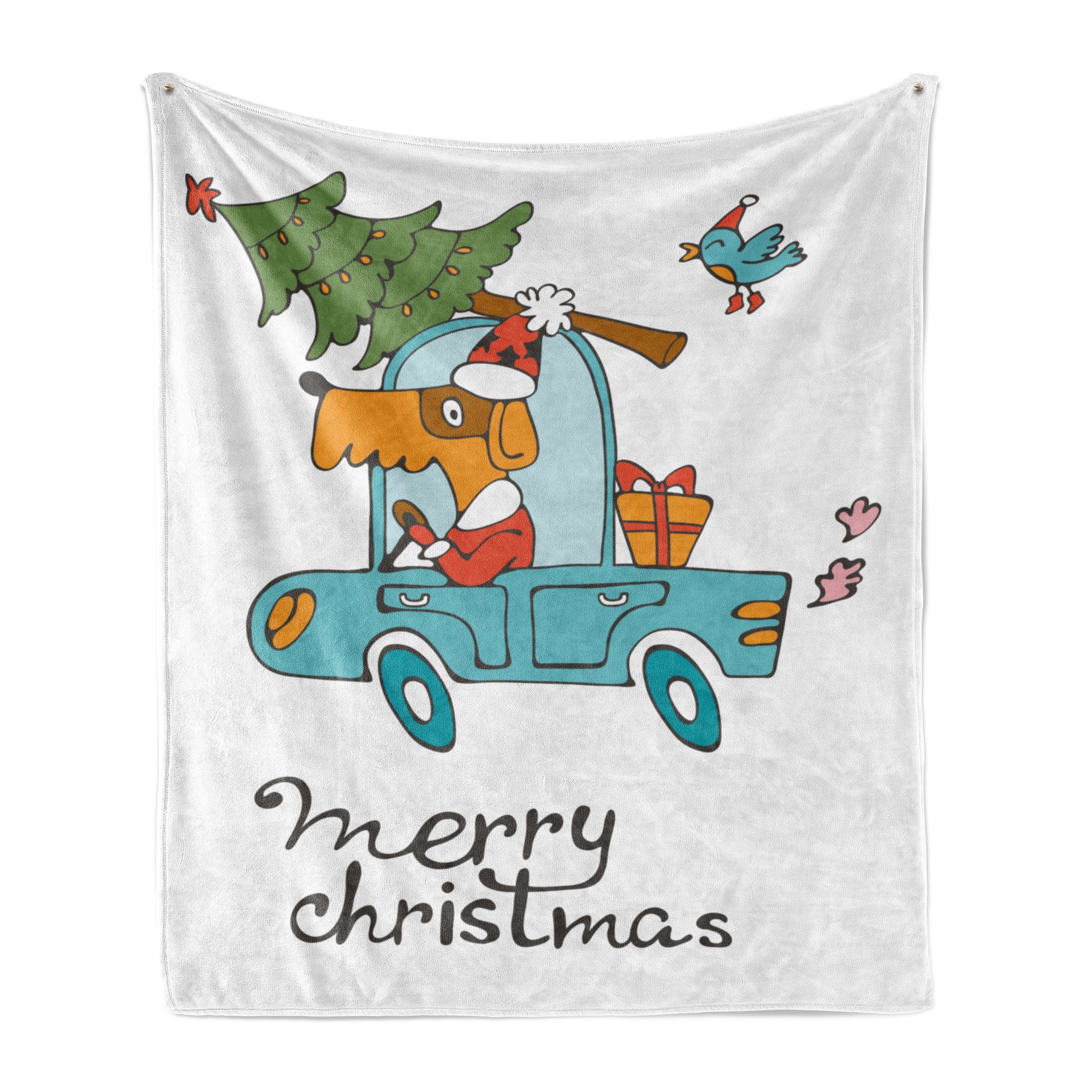 Wohndecke Gemütlicher Plüsch für den Innen- und Außenbereich, Abakuhaus, Weihnachten Hund in Vintage Car | Wohndecken