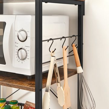 VASAGLE Küchenregal »Standregal«, Bücherregal mit 4 Ablagen, mit 6 S-förmigen Haken und Kippschutz