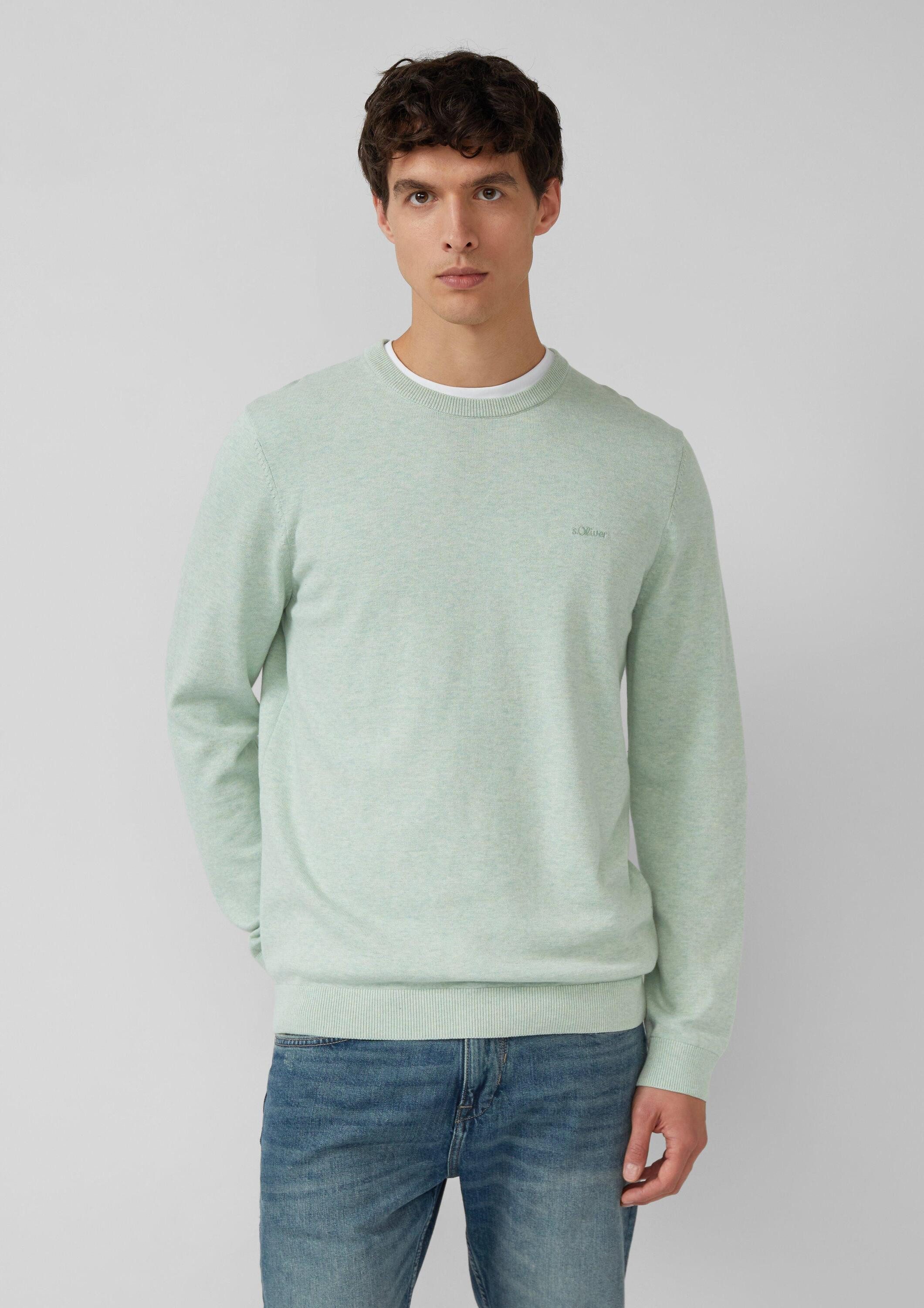 s.Oliver Longpullover Strickpullover Baumwollpullover mit Logo-Stickerei