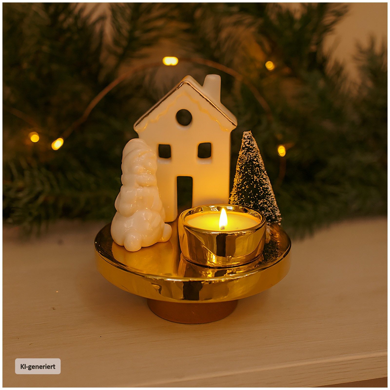 HTI-Living Weihnachtsszene Teelichthalter Winterdorf Schneemann, Weihnachtsdeko Leuchtdeko