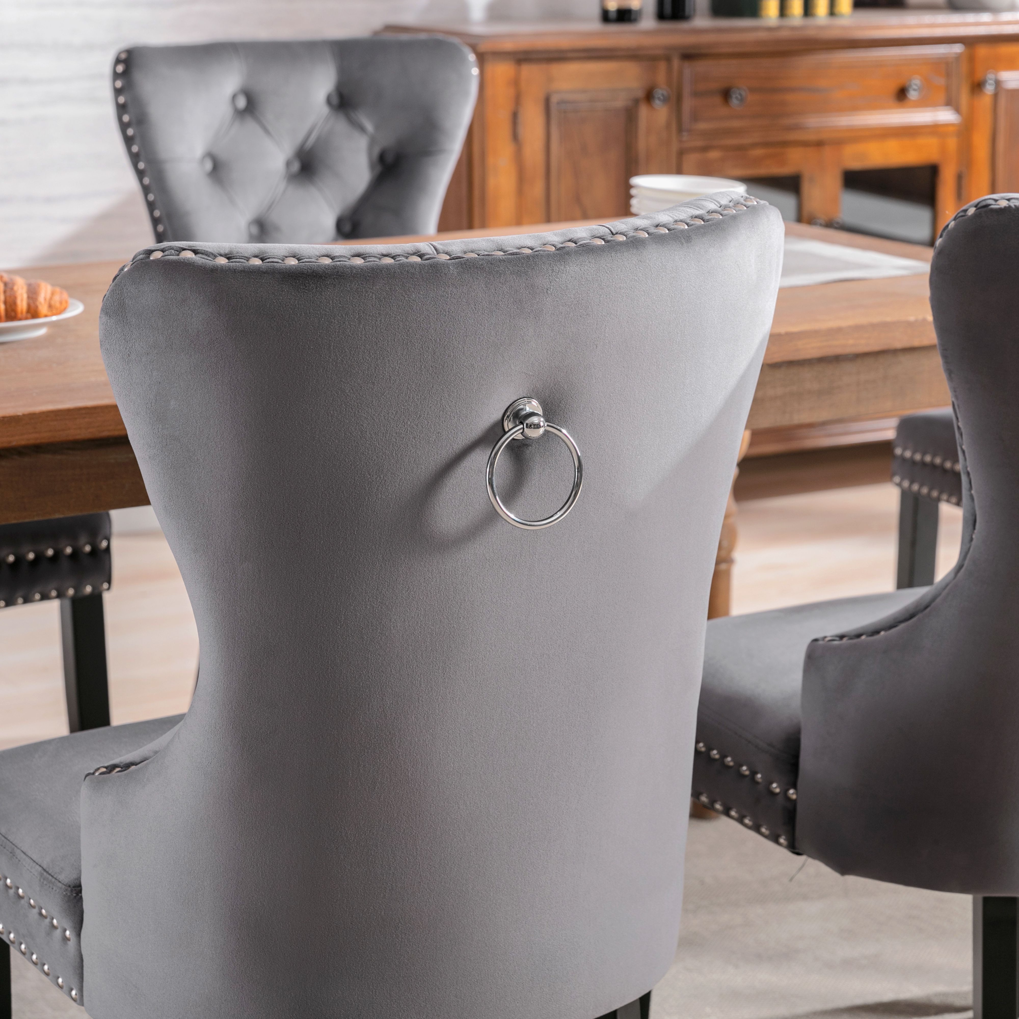 BlingBin Esszimmerstuhl Schlafzimmerstuhl 2er Set mit Eichenbeinen (2er Set, Grau, 2 St), Küchenstuhl Wohnzimmer Lounge Freizeitstuhl