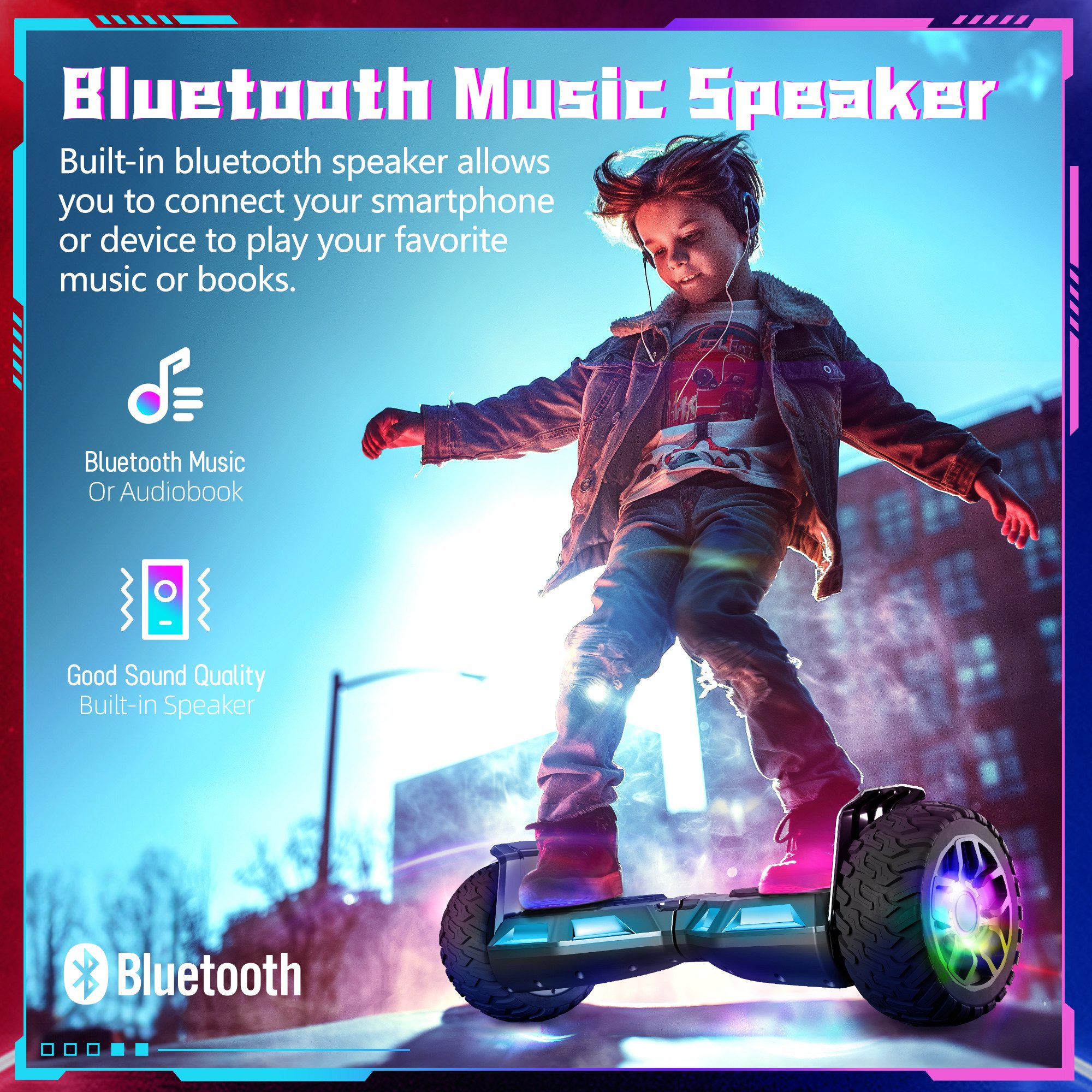 SISIGAD Balance Scooter 8,5 Zoll Dualmotorräder, Hoverboard mit LED-Licht, Smart Bluetooth, 10 km/h, Hoverboard mit LED Lichter Bluetooth,Geschenk für Kinder