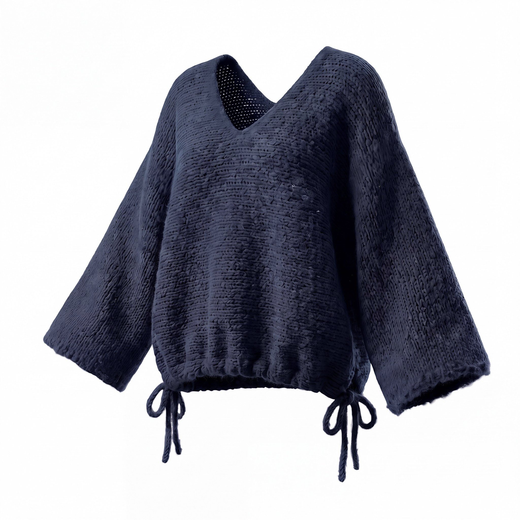 OriginalYou Strickpullover Damenpullover Grob Strick Freizeit Pulli Loop zum Binden am Saumabschluss, in Unifarbe