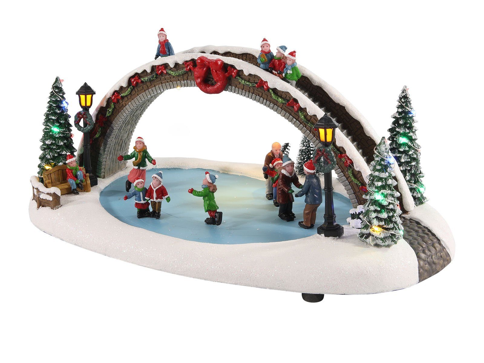 Weihnachtsszene LED Eisbahn mit Figuren - beleuchtet - Brücke
