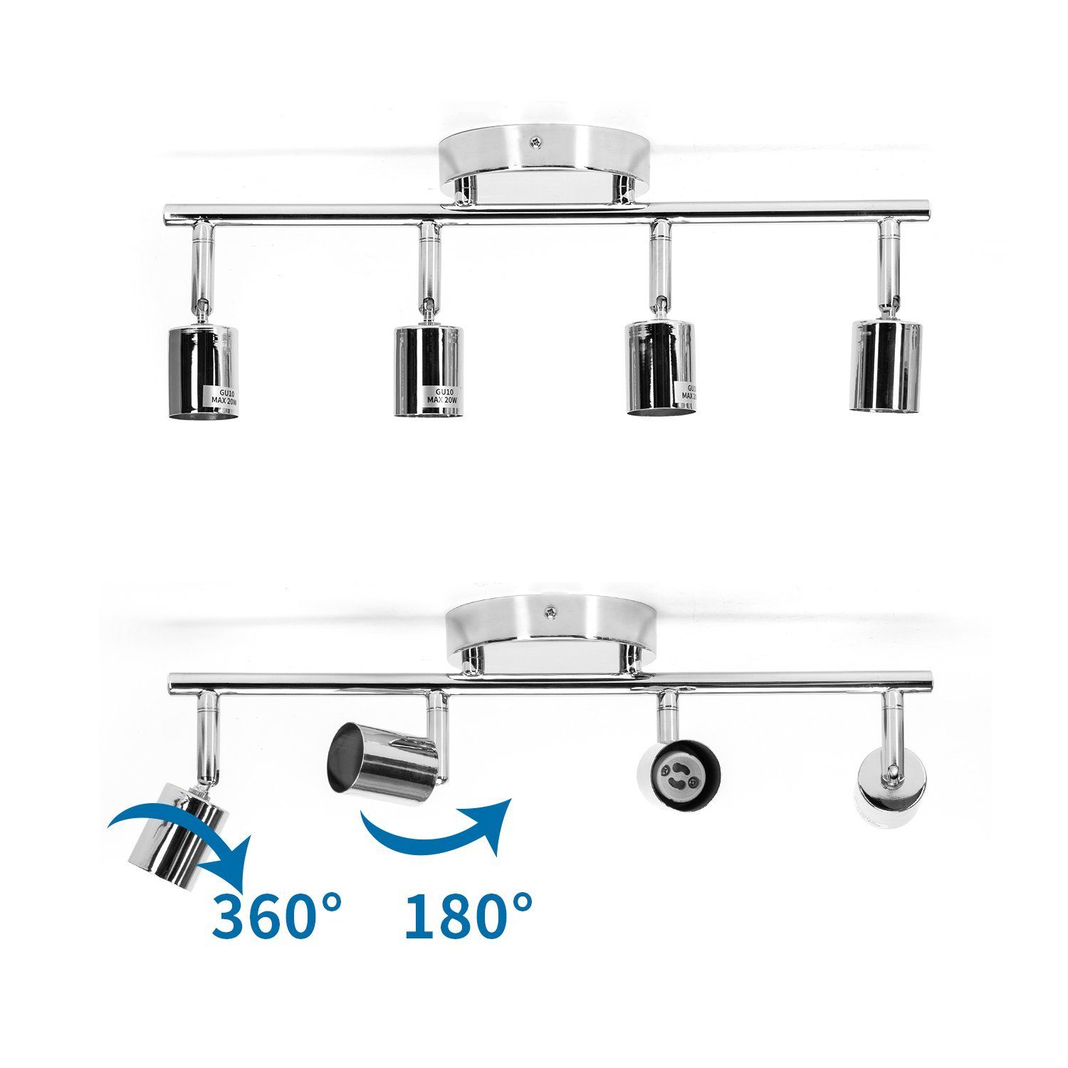 Aigostar Deckenstrahler LED Strahler mit 4 Lampenfassungen Gu10