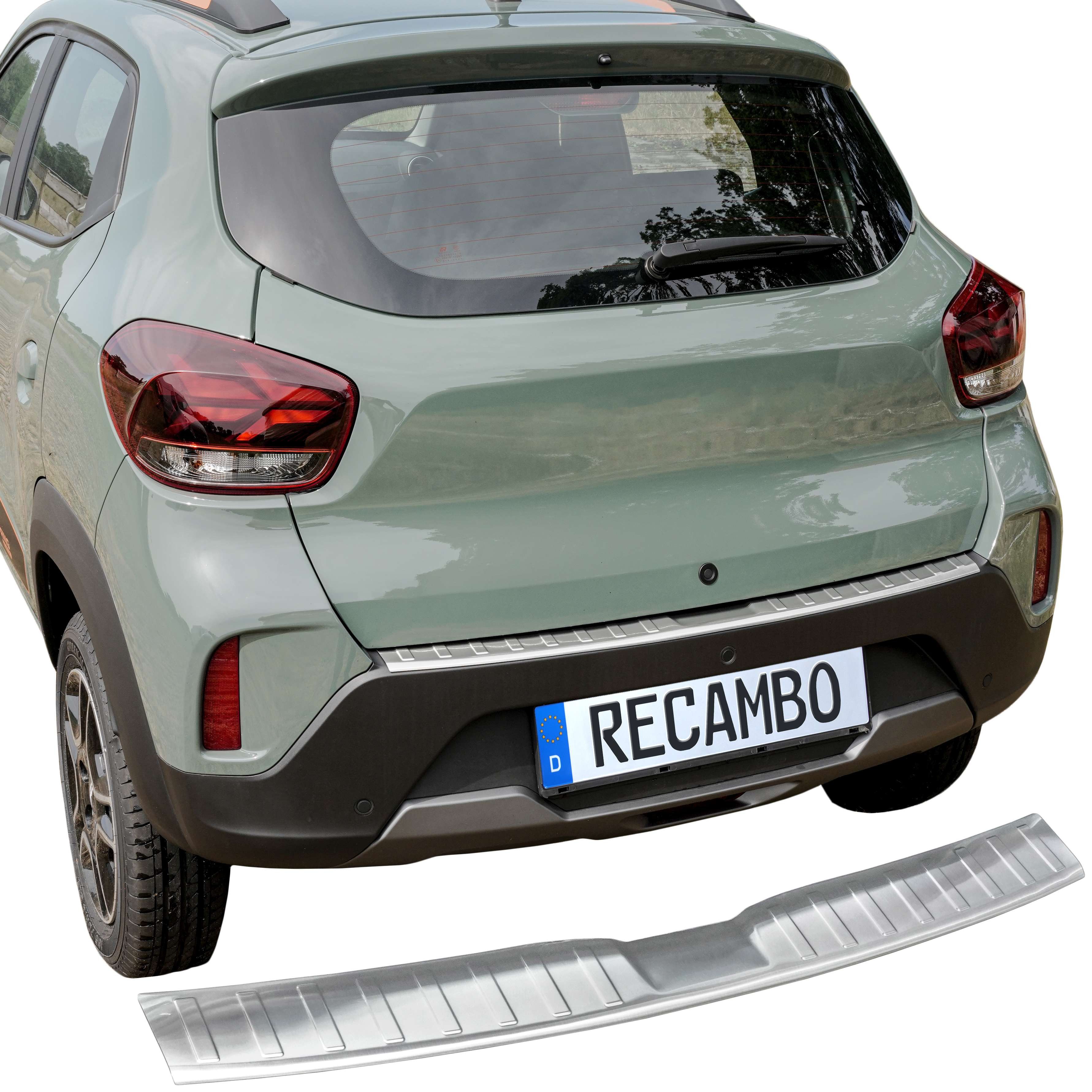 RECAMBO Ladekantenschutz für Dacia Spring, BJ ab 2022> Stoßstangenschutz, V2A rostfrei, Exklusive Optik, praktischer Schutz & perfekte Passform