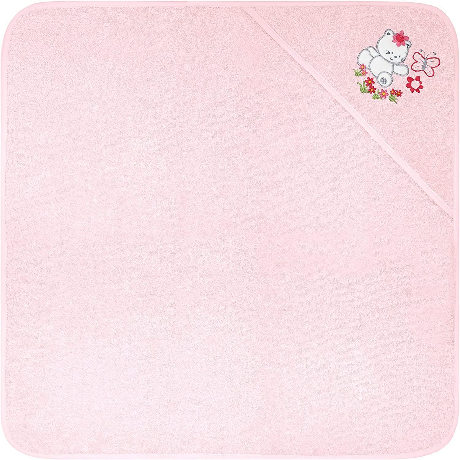 Lashuma Kapuzenhandtuch, Frottee (1-St), Duschtuch Kinder aus Frottee 75x75 cm rosa Katze | Kapuzenhandtücher