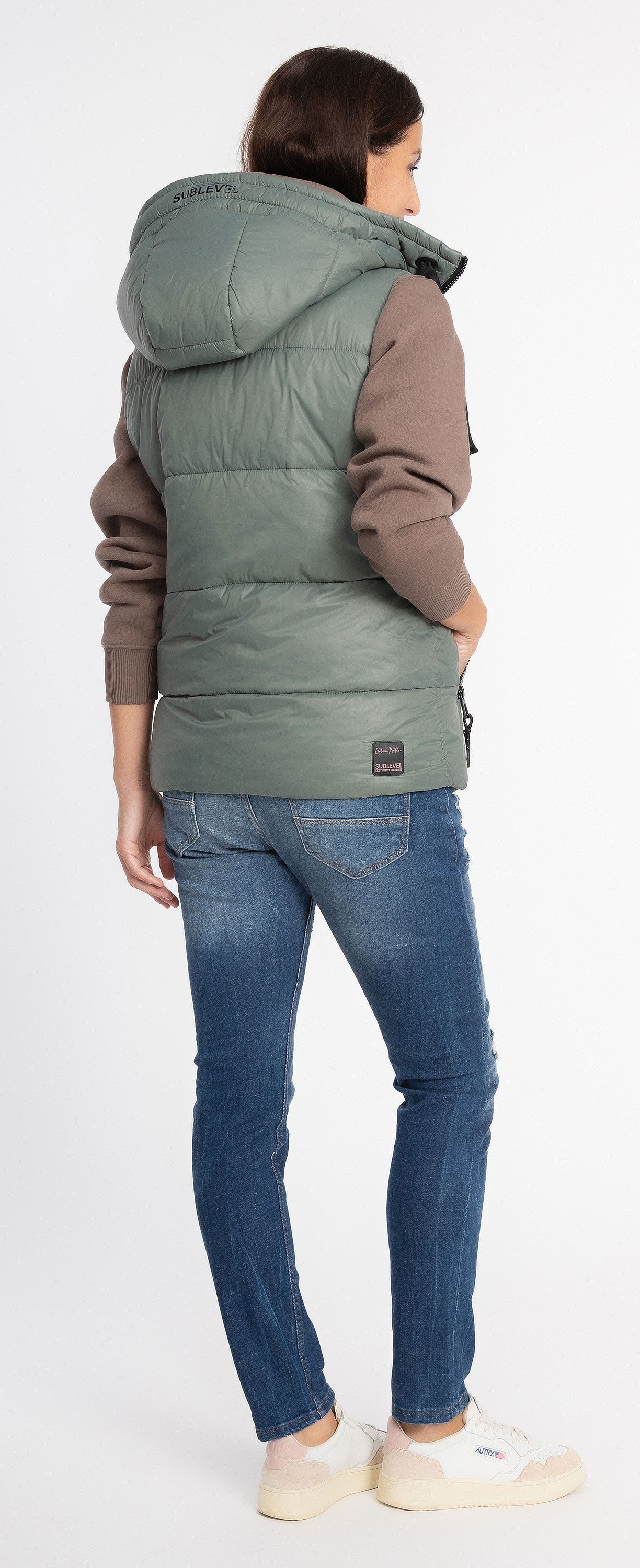 SUBLEVEL Steppweste Damen mit Kapuze Waistcoat kurze Winter Weste Bodywarmer Waistcoat
