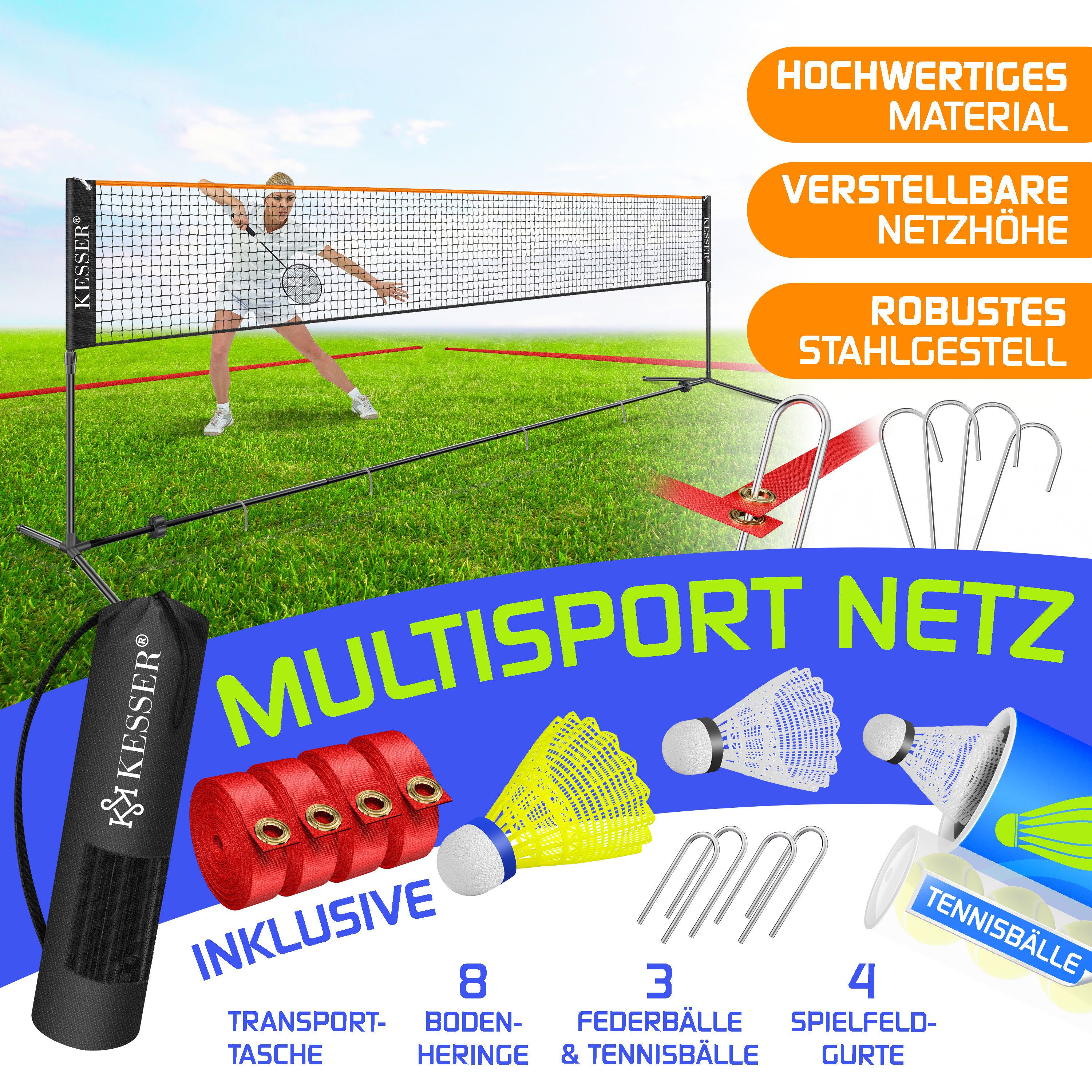 KESSER Badmintonnetz, Badmintonnetz, Tennisnetz 300cm 400cm 500 cm Federball