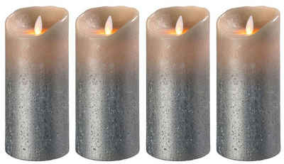 SOMPEX LED-Kerze 4er Set Flame LED Kerzen Sand metallic 18cm (Set, 4-tlg., 4 Kerzen, Höhe 18cm, Durchmesser 8cm), integrierter Timer, Echtwachs, täuschend echtes Kerzenlicht, optimales Set für den Adventskranz, Fernbedienung separat erhältlich