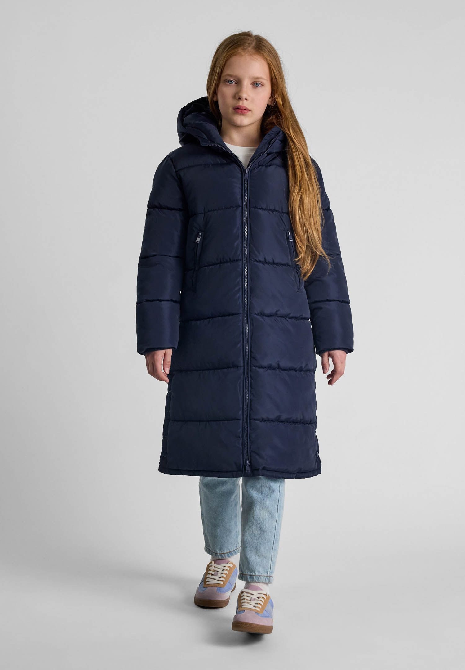 MINOTI Winterjacke Lange Winterjacke mit Kapuze, Reißverschluss und Druckknöpfen (2y-14y)