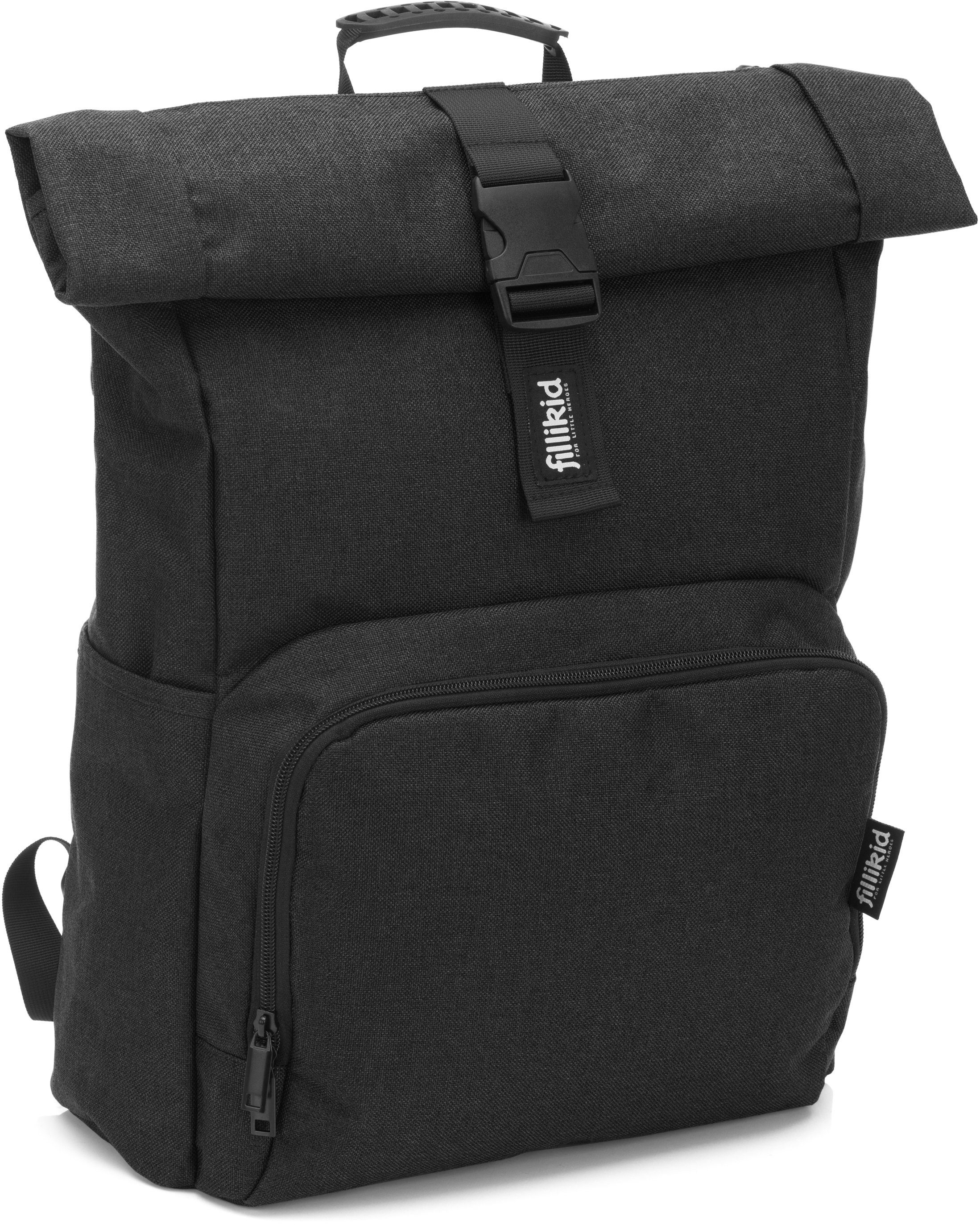 Fillikid Wickelrucksack Tokio, schwarz melange, mit Wickelauflage und Volumenerweiterung