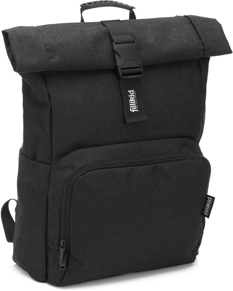 Fillikid Wickelrucksack Tokio, schwarz melange, mit Wickelauflage und  Volumenerweiterung