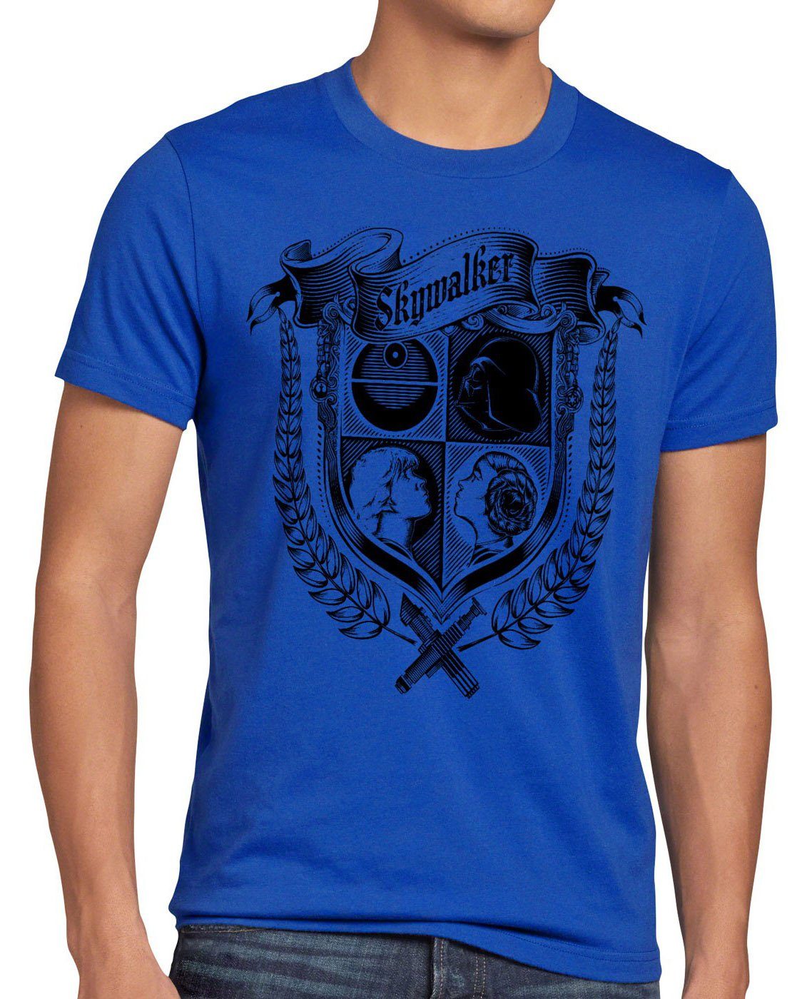style3 Print-Shirt Herren T-Shirt Skywalker Wappen star krieg rebelliob yoda wars der sterne luke blau