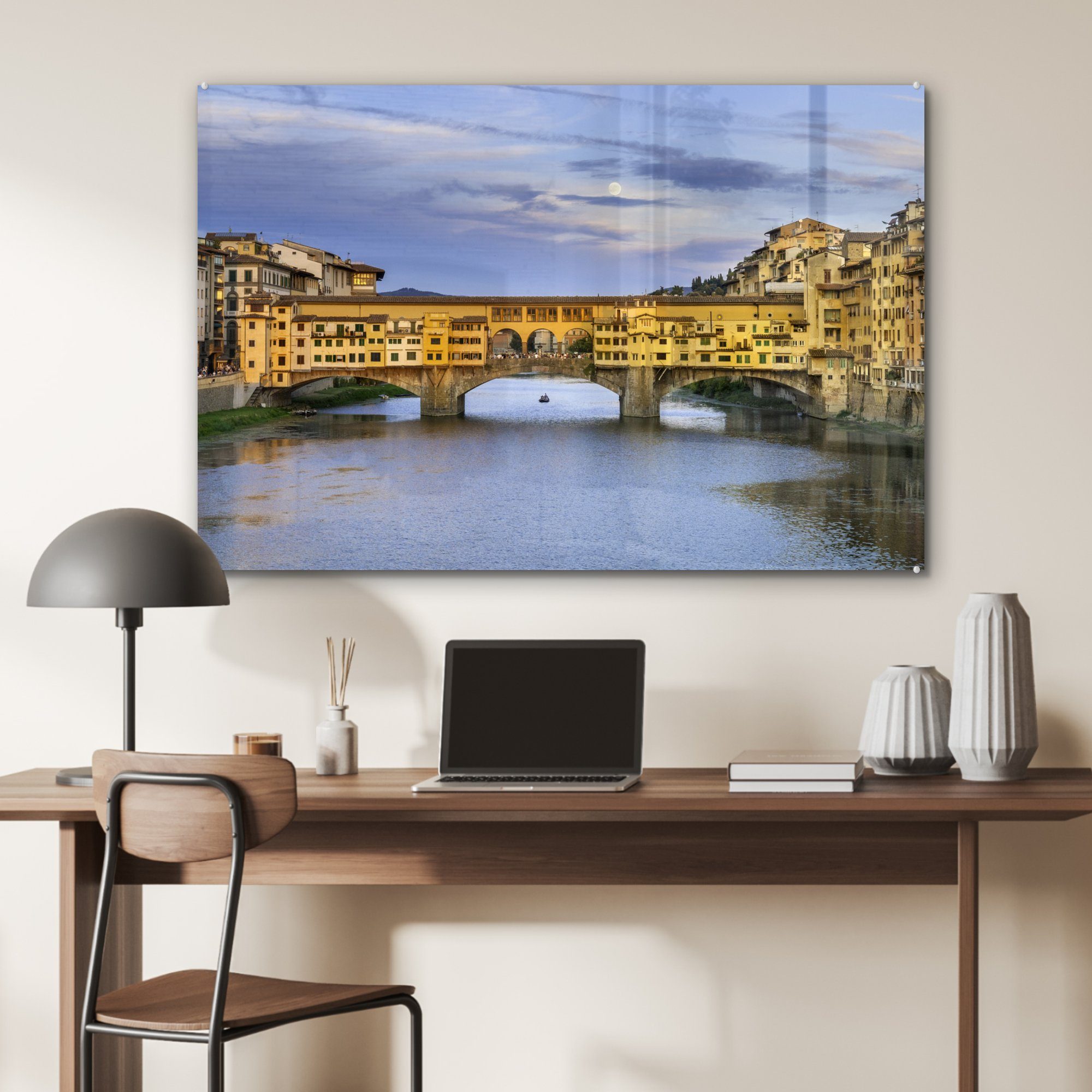 MuchoWow farbige in (1 St), Schlafzimmer Acrylglasbild Vecchio & Ponte Der der Wohnzimmer Stadt italienischen Acrylglasbilder Florenz,