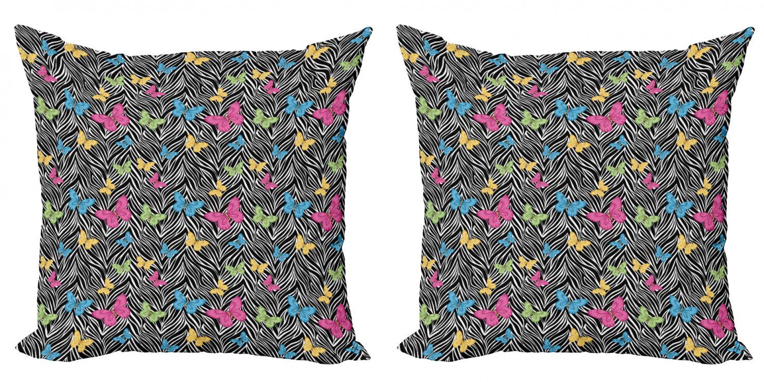 Kissenbezüge Modern Accent Doppelseitiger Digitaldruck, Abakuhaus (2 Stück), Bunt Schmetterlinge auf Zebra