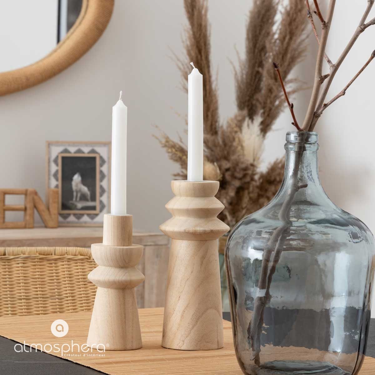 Atmosphera Créateur d'intérieur Kerzenhalter Kerzenständer aus Holz UMA, 2er-Set (Kerzenhalter)