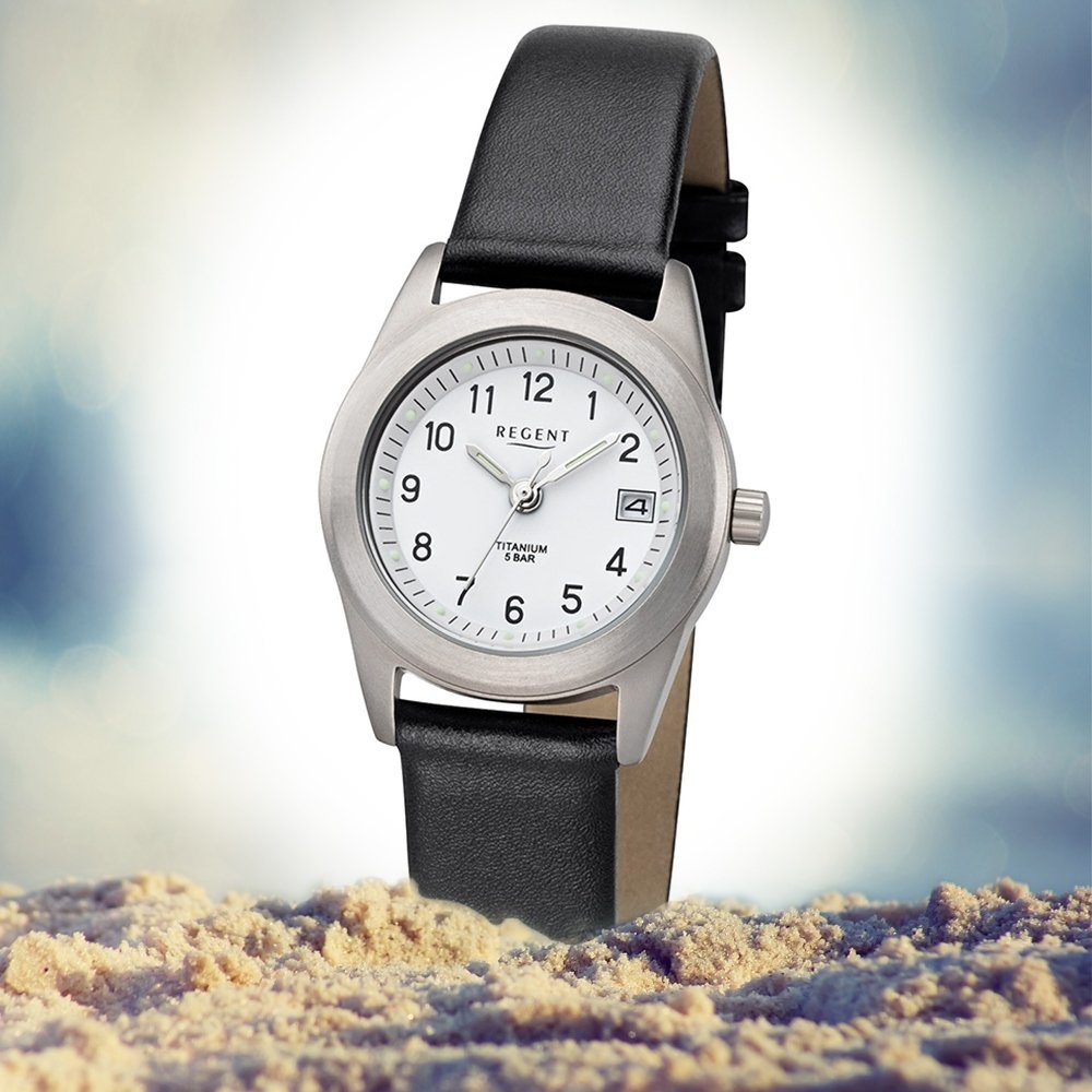 rund, Uhr Quarzwerk, F-660 klein Quarzuhr Leder Damen Regent Lederarmband Damen (ca. Armbanduhr 26mm), Regent