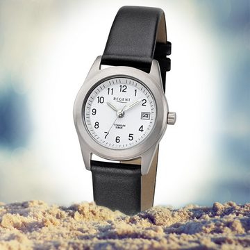 Regent Quarzuhr Regent Damen Uhr F-660 Leder Quarzwerk, (Analoguhr), Damen Armbanduhr rund, klein (ca. 26mm), Lederarmband