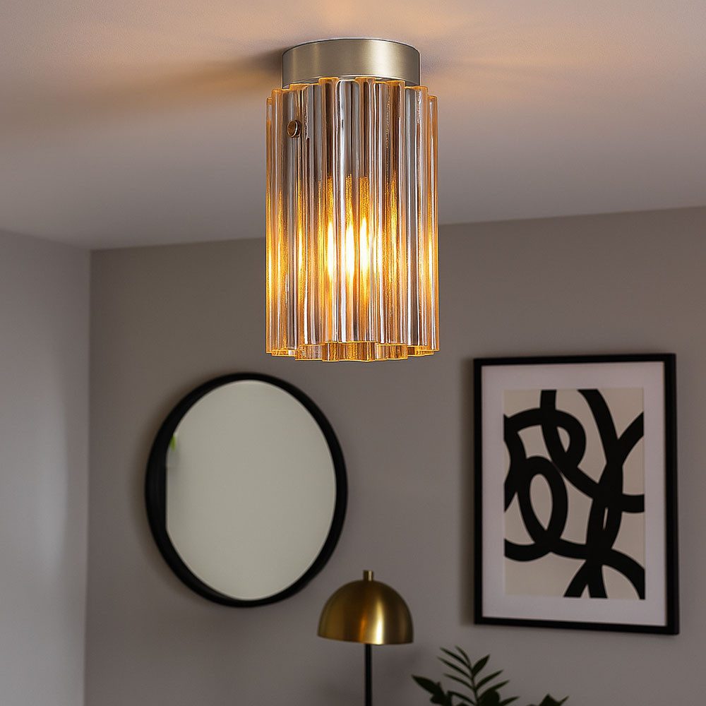 GLOBO LIGHTING Deckenleuchte, Leuchtmittel nicht inklusive, Deckenleuchte Deckenlampe Wohnzimmerlampe Metall Nickel-matt Glas