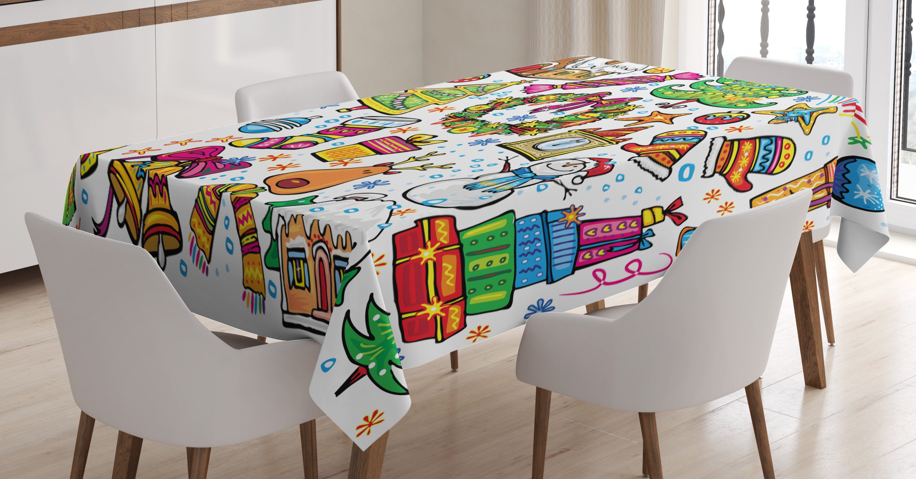 Abakuhaus Tischdecke Farbfest Waschbar Für den Außen Bereich geeignet Klare Farben, Weihnachten Neujahr Süßigkeiten