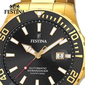 Festina Quarzuhr Festina Herrenuhr Automatik, Herren Armbanduhr rund, Edelstahlarmband gold, Elegant