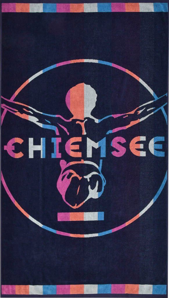 beliebte Produkte Chiemsee Strandtuch Frottier pastelfarbigen einem Ibiza, mit Marineblau saates (1-St), Logodruck