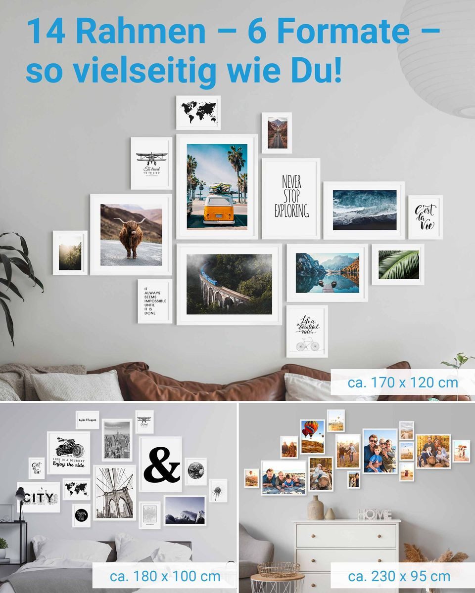 PHOTOLINI Bilderrahmen Sets in verschiedenen Formaten, MDF Holz, Acrylglas & Zubehör