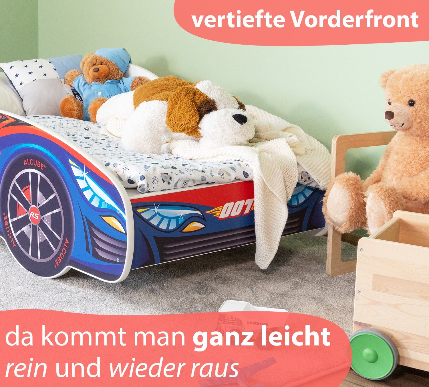 Kinderbett Bett Flame Alcube BESTSELLER! Burning cm Flame, cm und Pkw (Komplett-Set Matratze Lieferung Lattenrost), 70x140 Rennwagen mit Racer 70x140 I Burning Blau PKW Autobett GRATIS Autobett