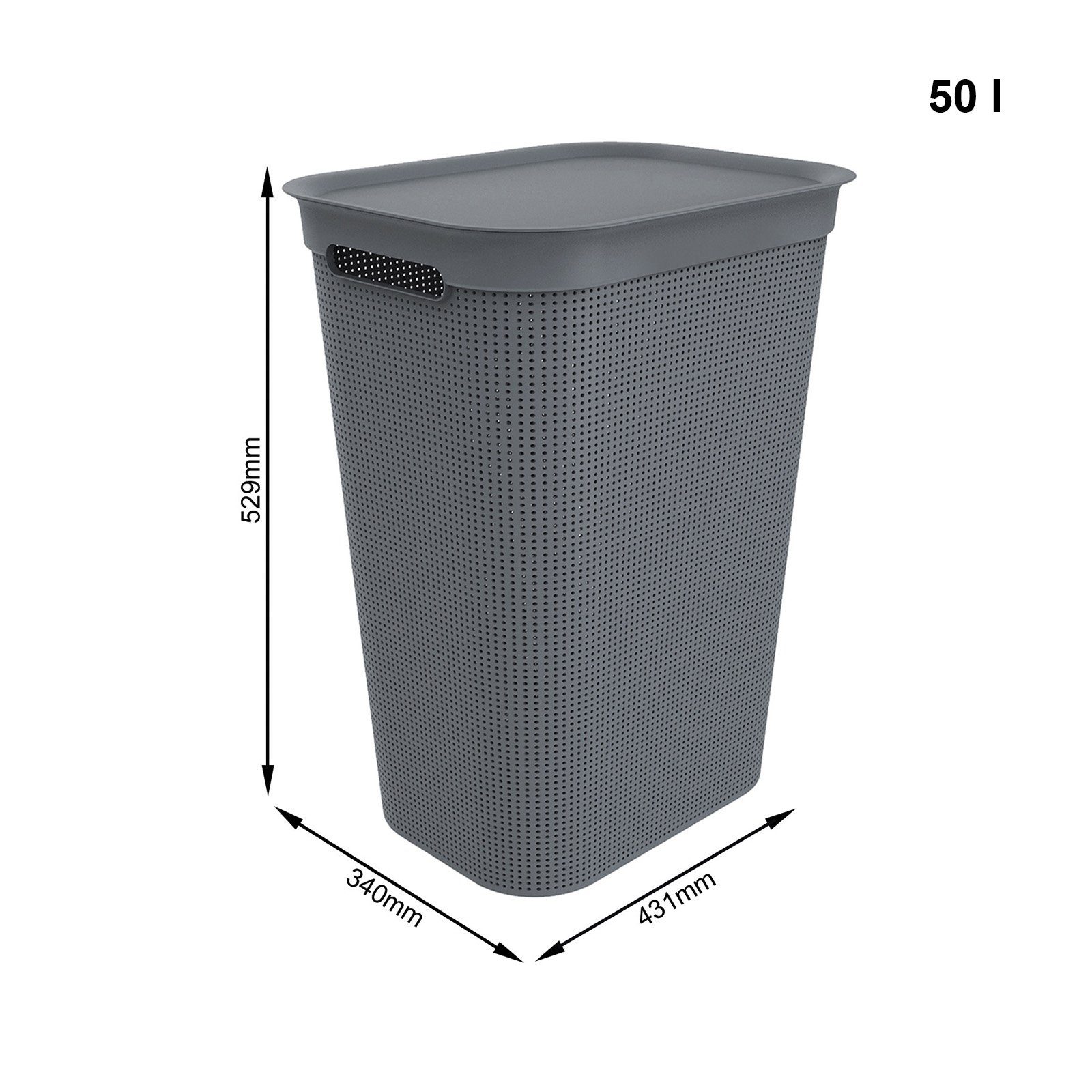 BPA-frei, an Wäschebox Deckel und Wäschesammler Kunststoff (PP) Anthrazit 50l Griffen, Seiten den Luftzirkulation mit Wäschekorb innerhalb der Brisen ROTHO 2 ermöglicht Löcher
