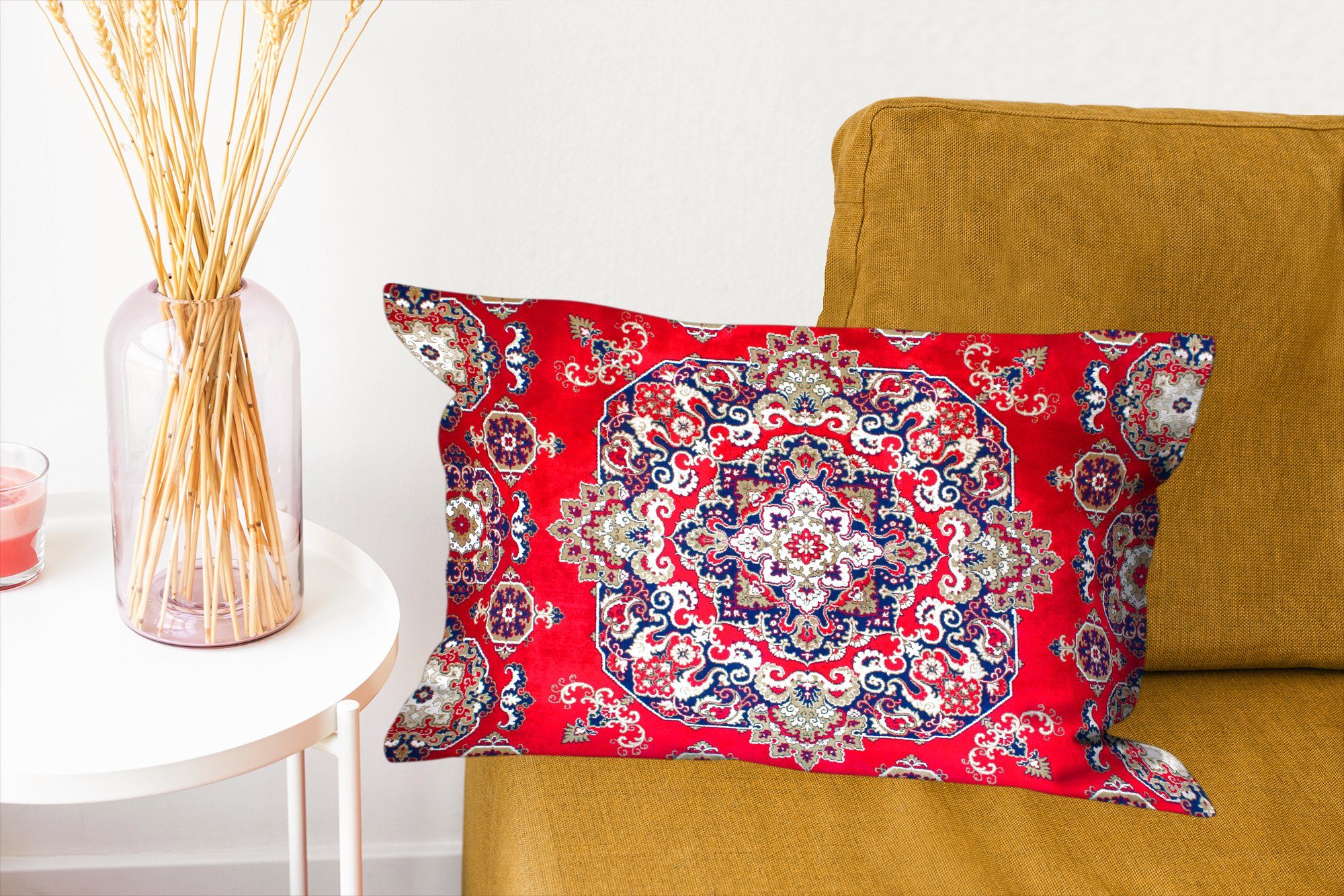 Rot, Persische Dekokissen - Dekokissen Mandala Schlafzimmer Wohzimmer - Teppiche mit Teppiche MuchoWow Füllung, Zierkissen, Dekoration, -