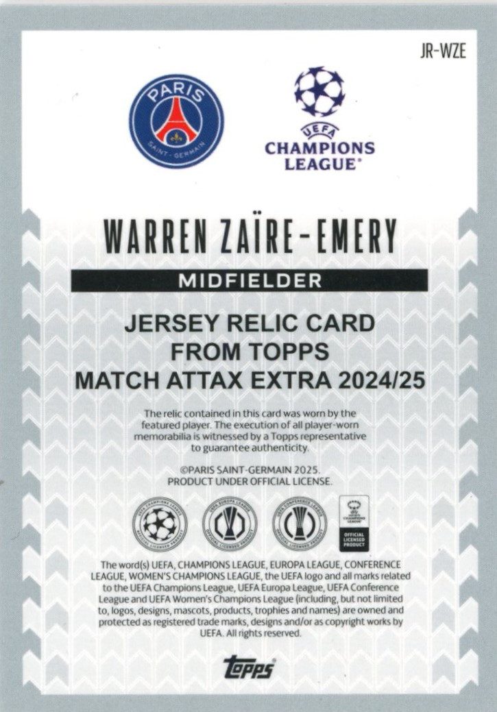 Topps Sammelkarte JR-WZE - Zaire-Emery - Jersey Relic - Champions League Extra 2024-25