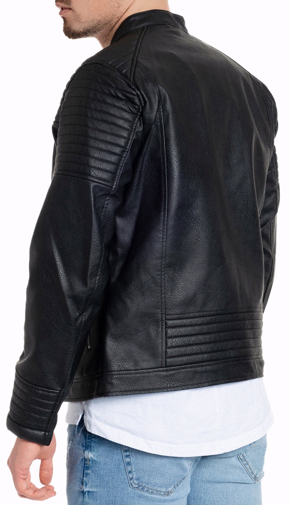 Jack & Jones Lederjacke Bikerjacke gesteppt Smith