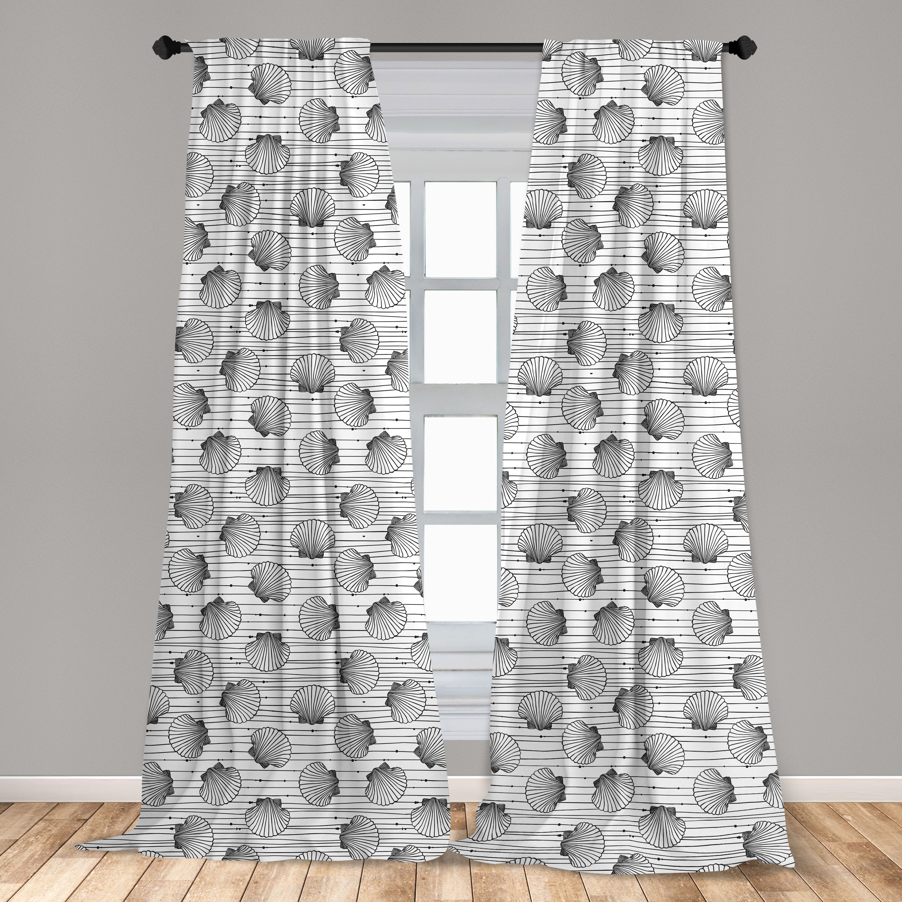 Gardine Vorhang für Stripes Abakuhaus, Nautisch Sea Dekor, Schlafzimmer Shells Microfaser, Wohnzimmer and