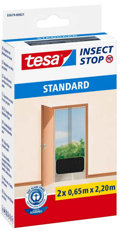 tesa Insektenschutz-Fensterrahmen, (Packung, 2-St., 2 x Insect Stop Standard Fliegengitter Tür 0,65 m x 2,20 m), Insektenschutz für Balkon und Terassentür -ohne Bohren - anthrazit