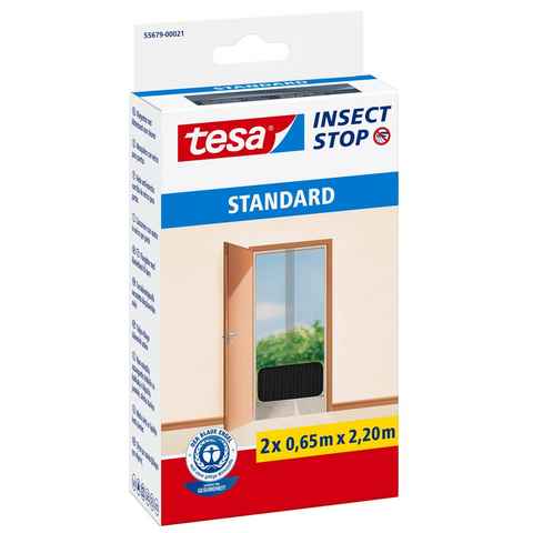 tesa Insektenschutz-Fensterrahmen, (Packung, 2-St., 2 x Insect Stop Standard Fliegengitter Tür 0,65 m x 2,20 m), Insektenschutz für Balkon und Terassentür -ohne Bohren - anthrazit