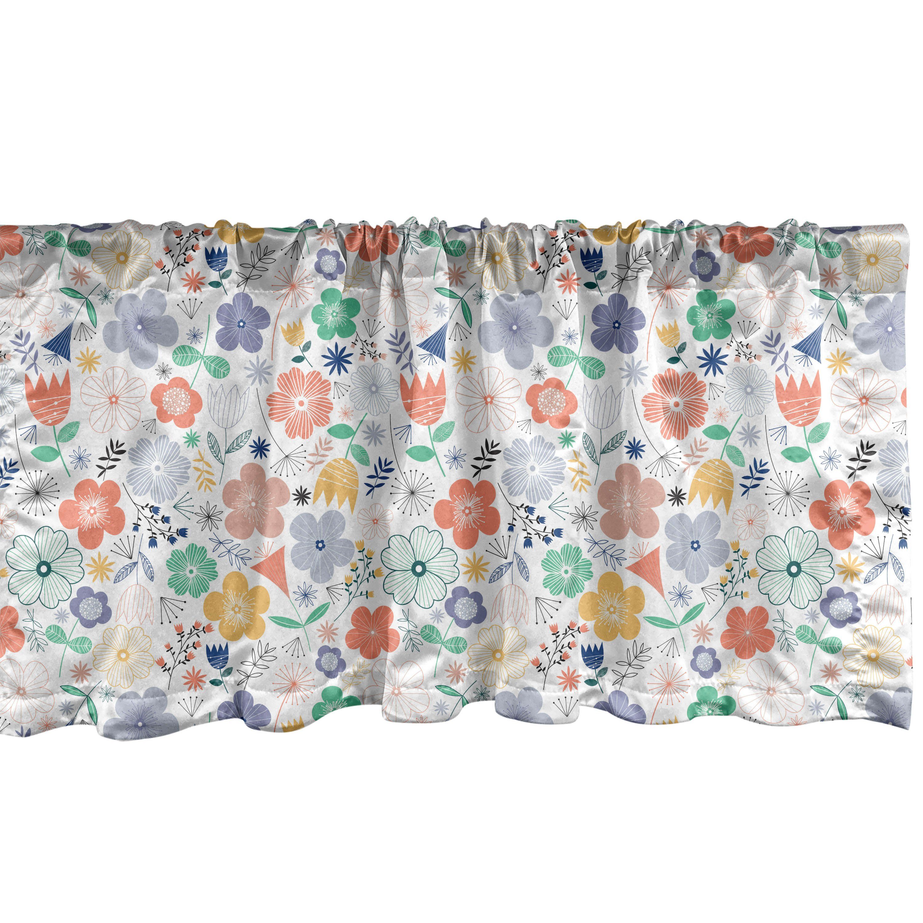 Scheibengardine Vorhang Volant für Küche Schlafzimmer Dekor mit Stangentasche, Abakuhaus, Microfaser, Frühling Scandinavian Wiesenblumen