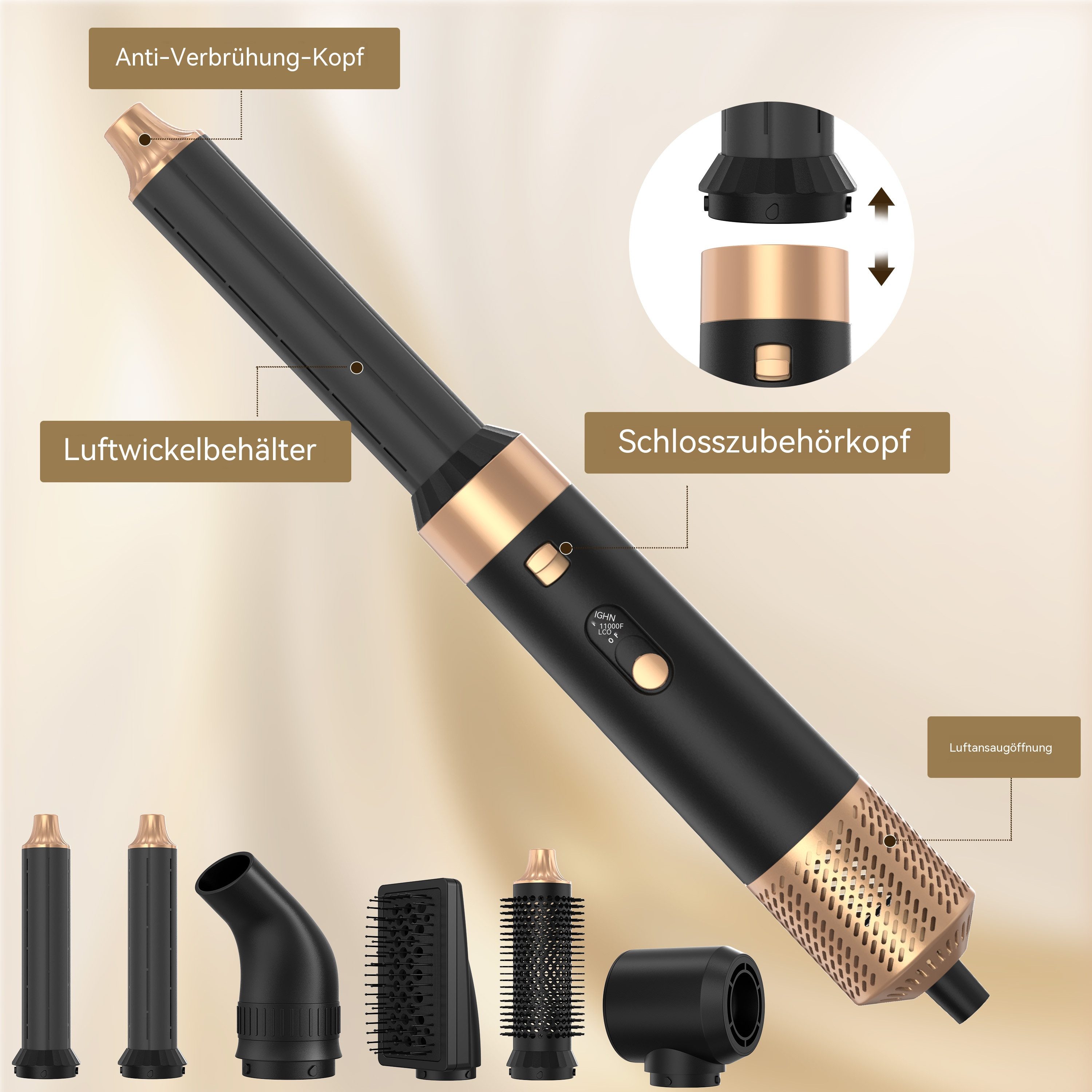 SeeCherish Haartrockner 6-in-1 Hochgeschwindigkeits-Luftstyler, 1600 W, Multifunktions-Haarbürste zum Trocknen, Glätten & Locken – Bild 4 von 5