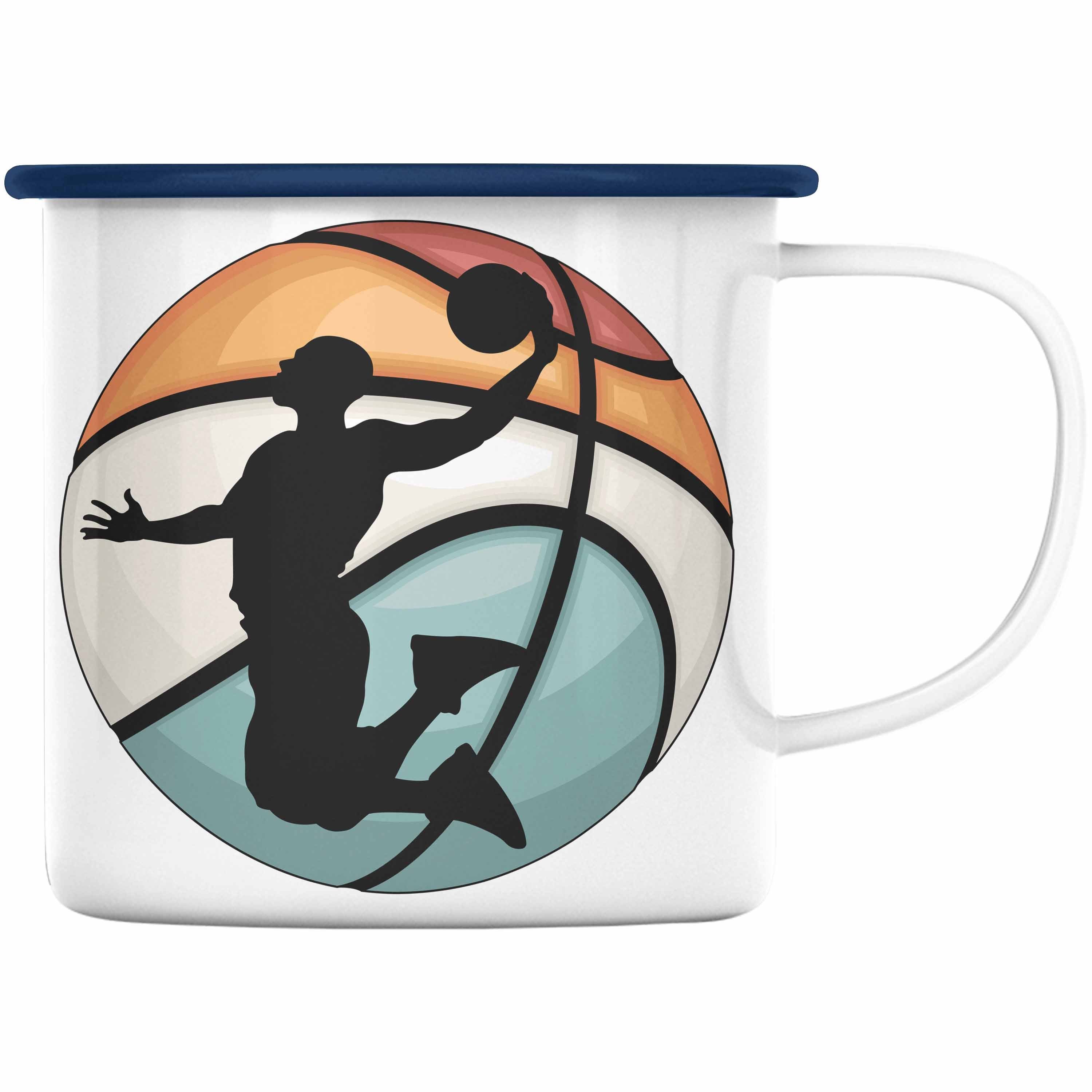 Trendation Thermotasse Trendation - Basketball Emaille Tasse Geschenk Basketballspieler Trainer Geschenkidee Lustige Emaille Tasse Basketballer Jungs Jungen Coach Blau