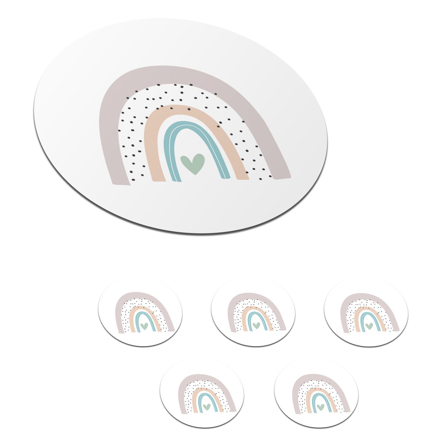 MuchoWow Glasuntersetzer Regenbogen - Herz - Pünktchen - Kinder - Kinder, Zubehör für Gläser, 6-tlg., Getränkeuntersetzer, Tassenuntersetzer, Korkuntersetzer, Tasse, Becher