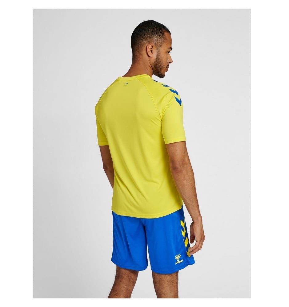 hummel T-Shirt hmlCORE XK Core Poly (Interlock-Stoff) Kurzarm gelb/blau Herren