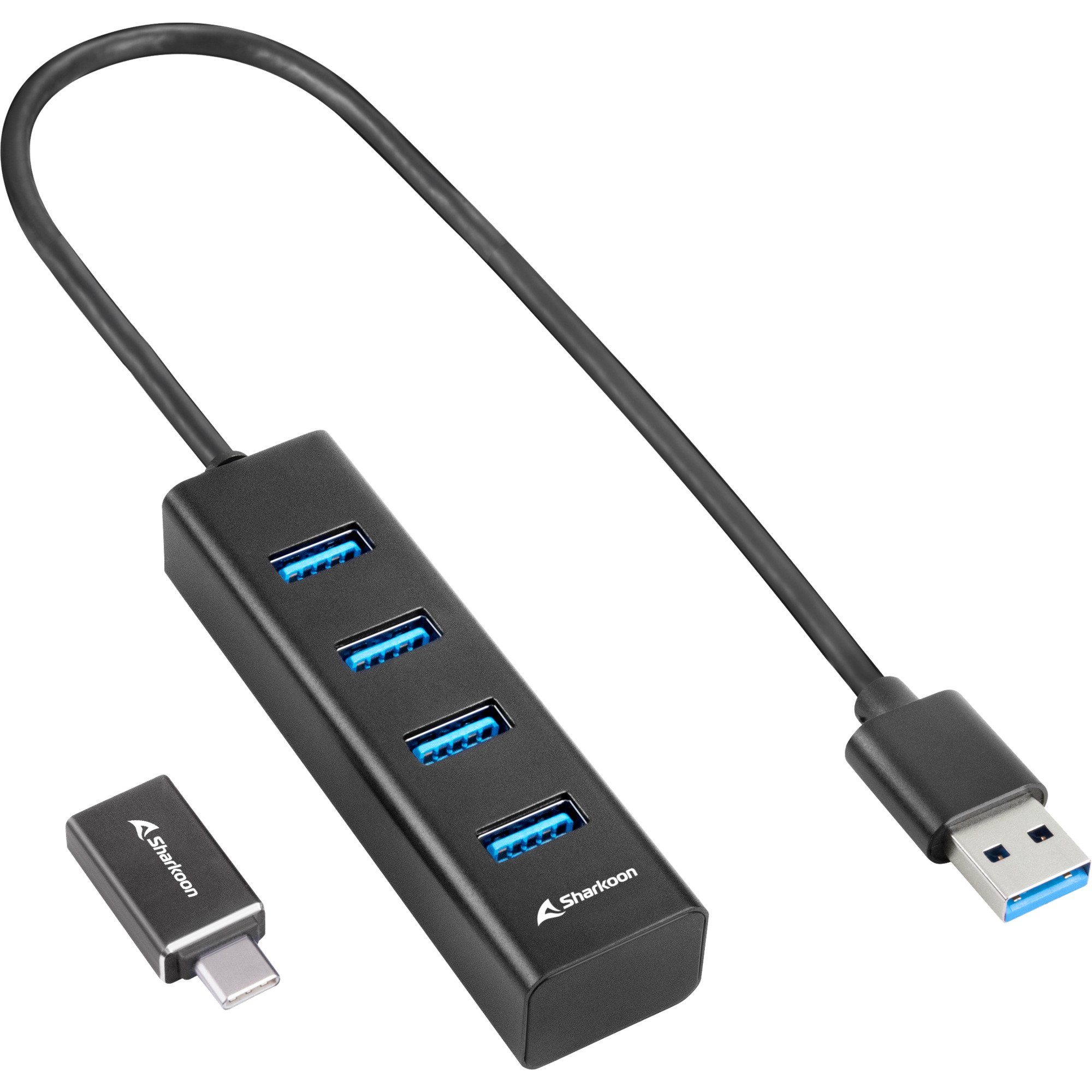 Sharkoon 4-Port USB 3.2 Gen 1 Aluminium Hub, USB-Kabel