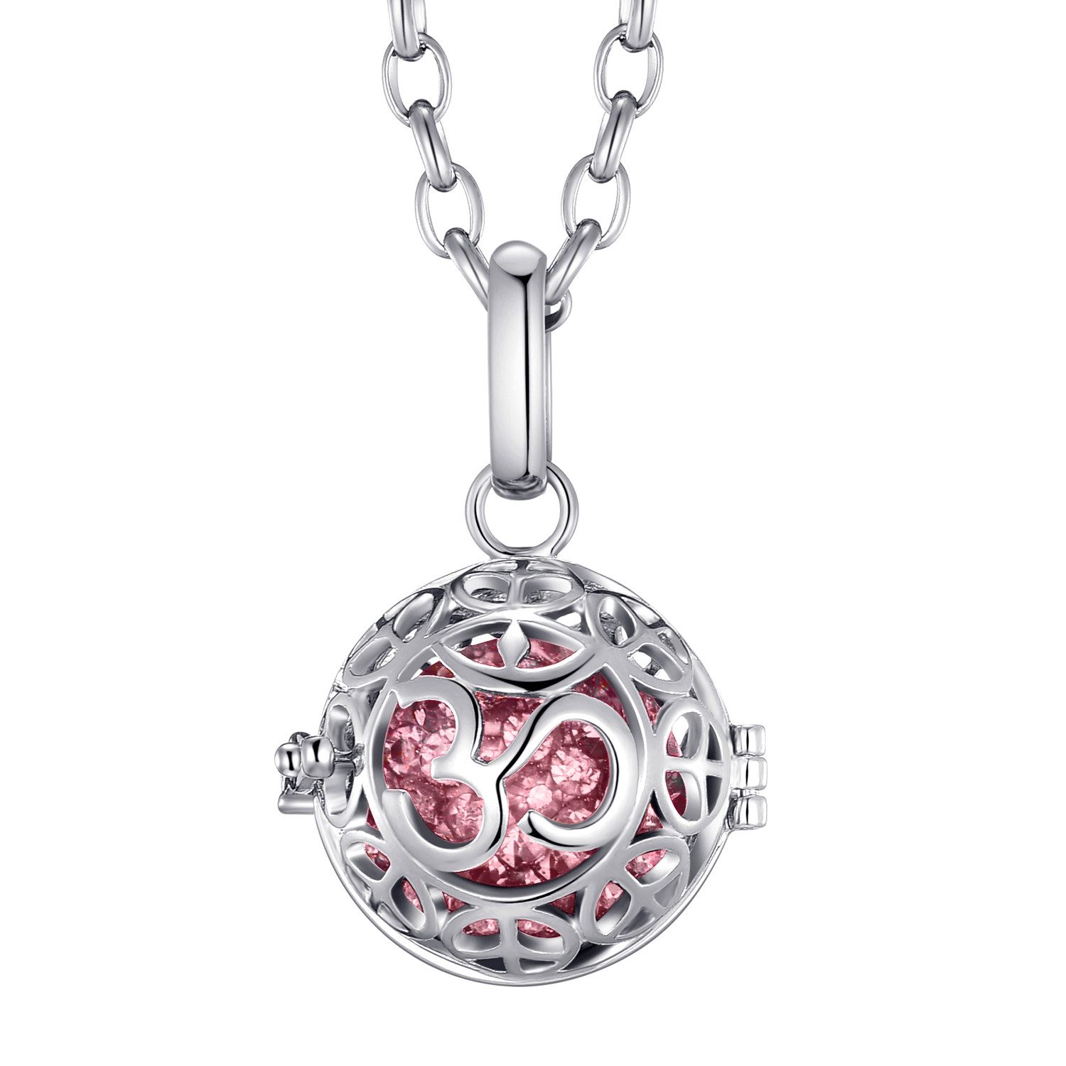 Morella Kette mit Anhänger Morella Halskette Anhänger und Klangkugel in Schmuckbeutel (2-tlg., Kette inkl. Klangkugel und Samtbeutel), Silberne Kette, Om Symbol, austauschbare Klangkugel, im Samtbeutel