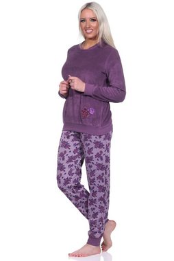 Normann Pyjama Damen Frottee Schlafanzug langarm mit Bündchen- Pyjama
