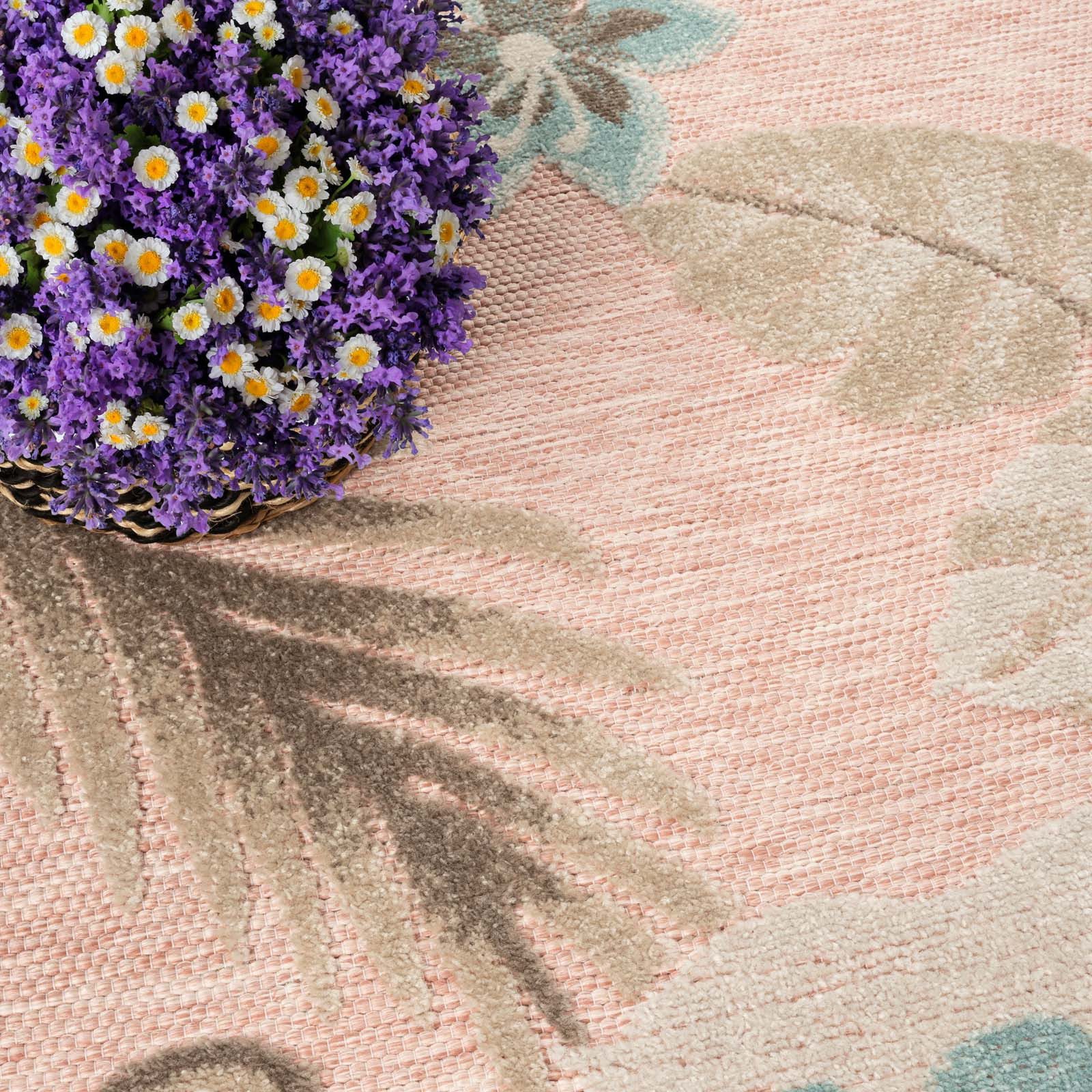 TaraCarpet Teppich TaraCarpet In und Outdoor Teppich Fantasy Blossom, rechteckig, Höhe: 5 mm, Blüten rose Wohnzimmer Balkon Terrasse Esszimmer 200X290