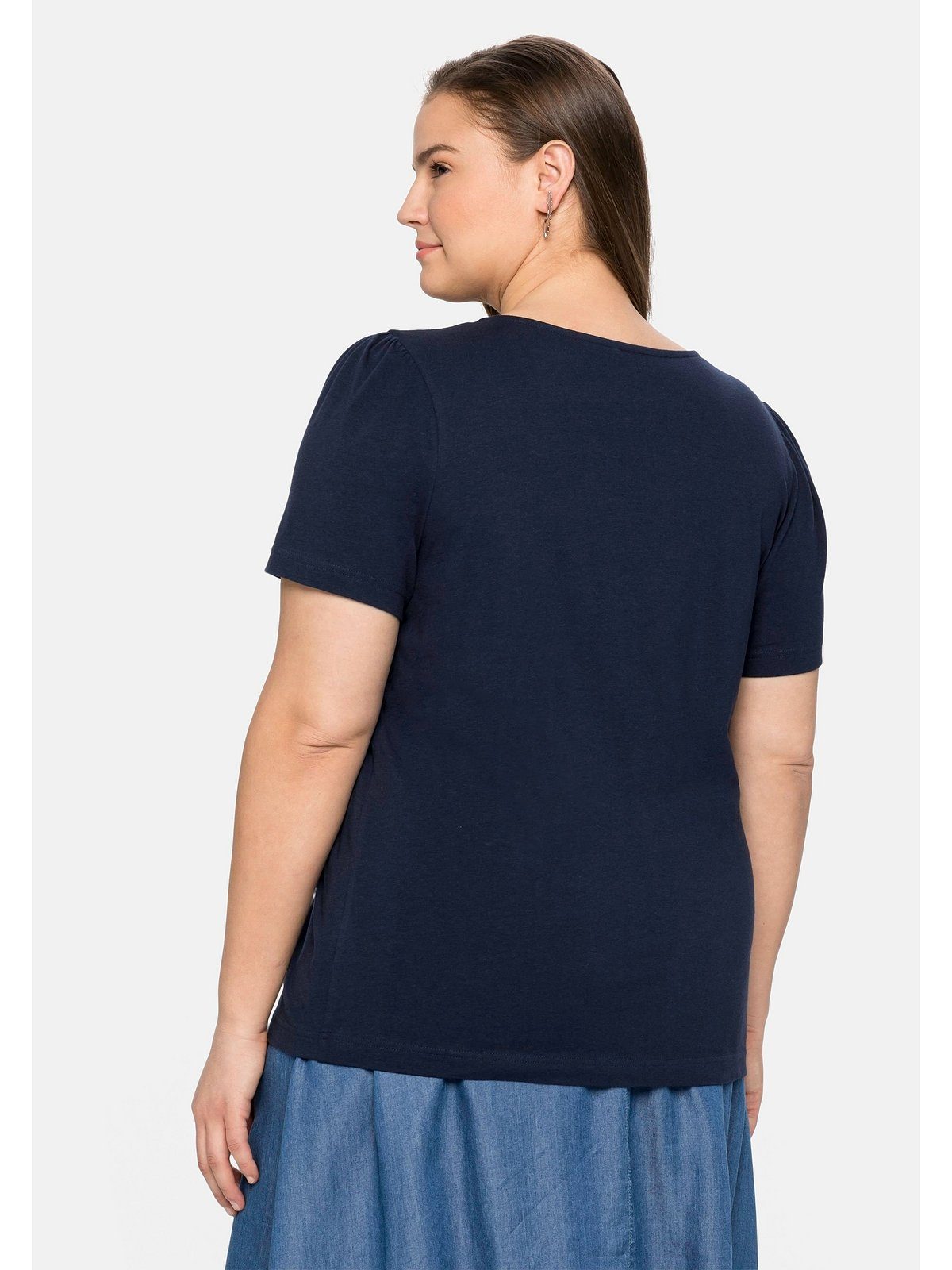 Sheego T-Shirt kurzer Große leichten und Größen Puffärmeln Knopfleiste mit