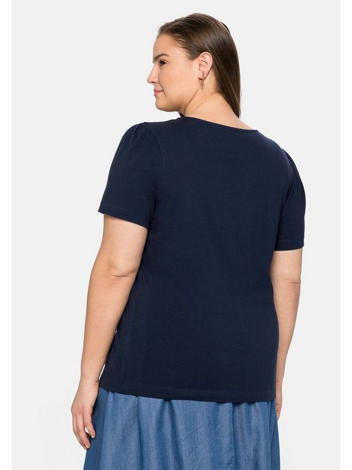 Sheego T-Shirt Große Größen mit leichten Puffärmeln und kurzer Knopfleiste
