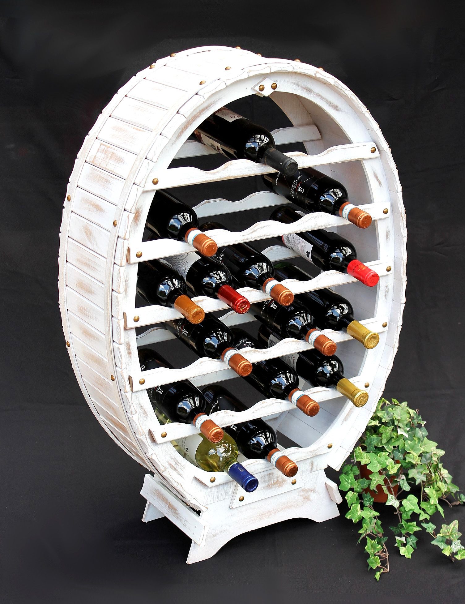 Weinregal Weiss Weinfass aus Holz für 24 Flaschen Vintage Shabby Chic