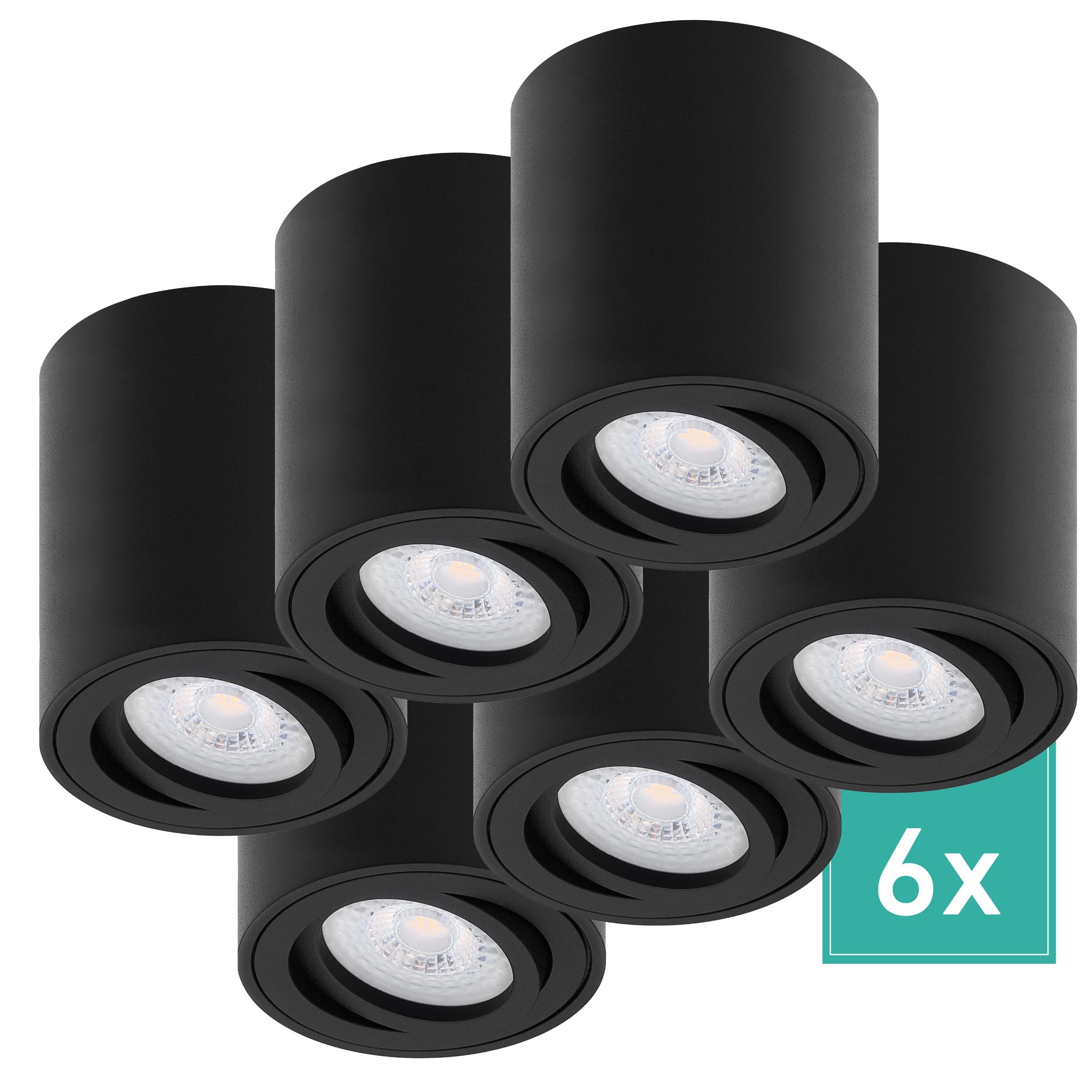 Oktaplex lighting LED Deckenstrahler 6 Stück Aufbaustrahler schwarz nkl. LED Modul 4000K neutralweiß, schwenkbar, Leuchtmittel wechselbar, neutralweiß, 4000 Kelvin 230V Höhe 80mm schwarz
