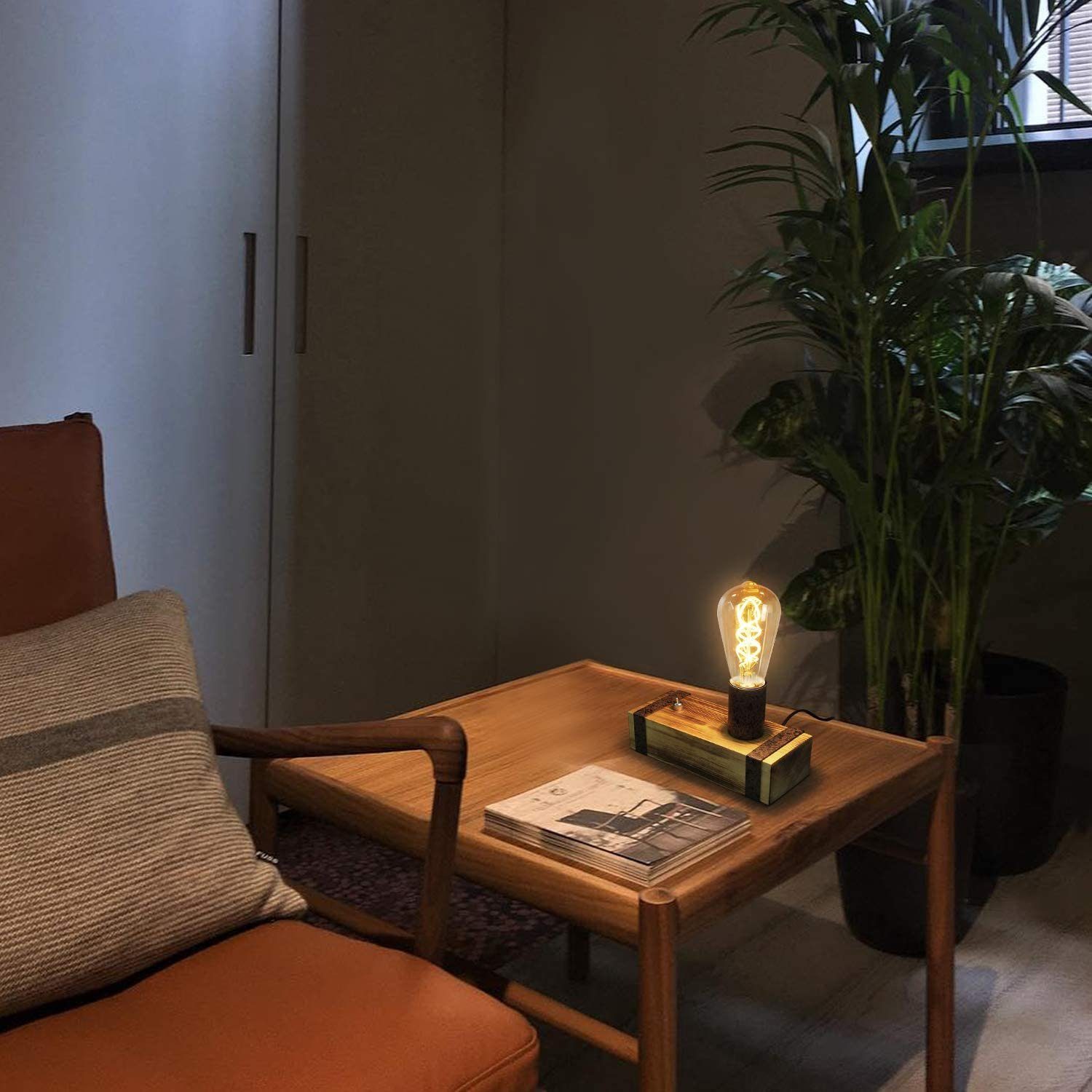 ZMH LED Nachttischlampe Vintage Holz wechselbar Modern Retro Deko LED Wohnzimmer E27